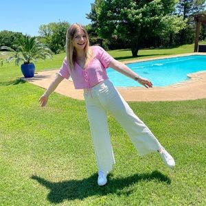 Zara Trute Wide Leg Off White Jeans CROPPED